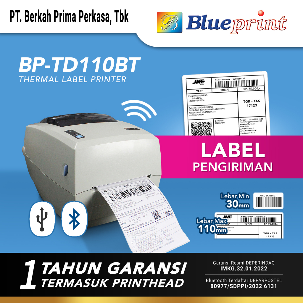 Barcode Printer Thermal Label Resi Pengiriman A6 Blueprint TD110BT ( usb + bluetooth)