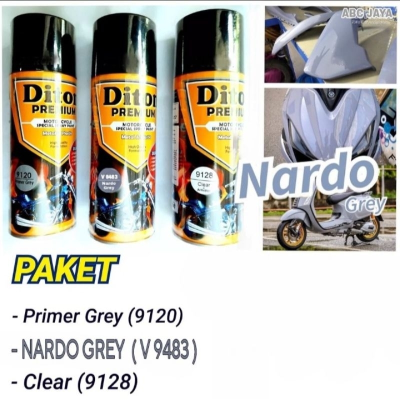 PAKET CAT PILOK DITON PREMIUM 9120 EPOXY PRIMER GREY + V9483 NARDO GREY ABU-ABU + 9128 CLEAR GLOSS