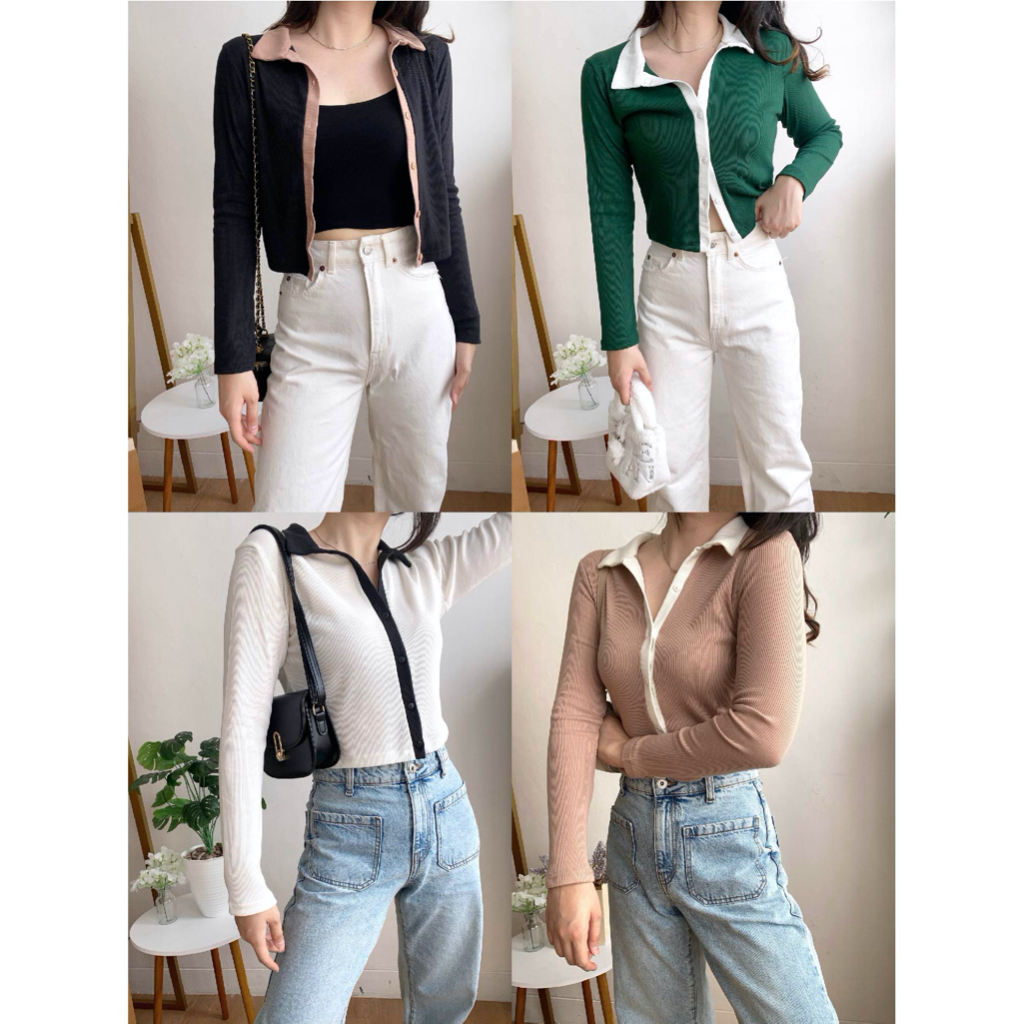 Faye Top/ Atasan Knit Polo Lengan Panjang