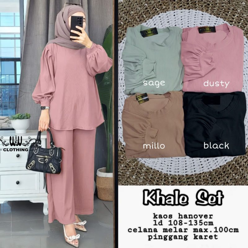 Baju Setelan Wanita Terbaru Khale Set Jumbo LD 108-135CM Setelan Celana Bahan Kaos Knit Hanover Fash