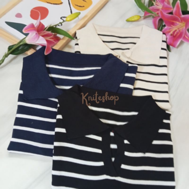 Knitwear Sweater Crop Rajut Sweater Bergaris Baju Rajut Import Crop Top Lengan Panjang