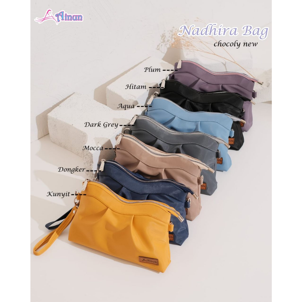 TAS SELEMPANG WANITA NADHIRA NADIRA BAG ORIGINAL BY AINUN AYSILA POUCH DOMPET CLUTCH POLOS WARNA HIT