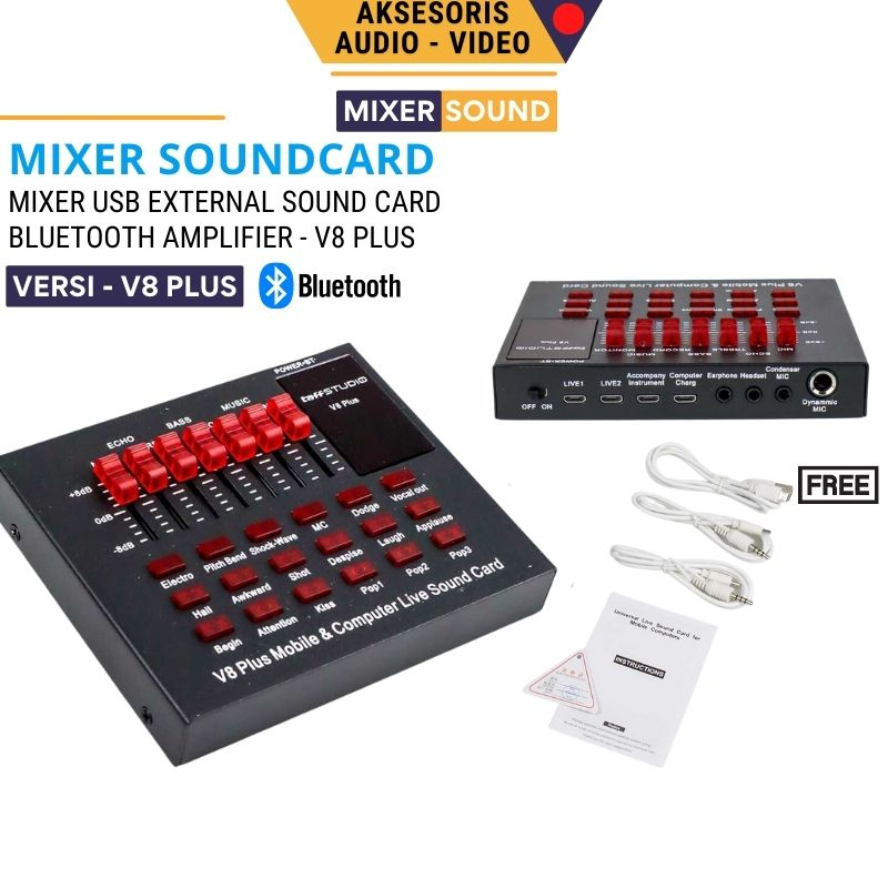 TaffSTUDIO Bluetooth USB External Soundcard Live Mic Headset - V8 Plus TU2T