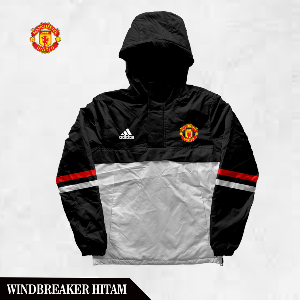 jaket windbreakers kasual pria logo manchester united premium jaket bomber varsity manchester united
