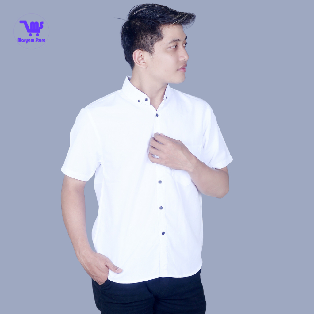 Baju Kemeja Polos Pria Lengan Pendek Warna Putih Jumbo Oversize XXXL