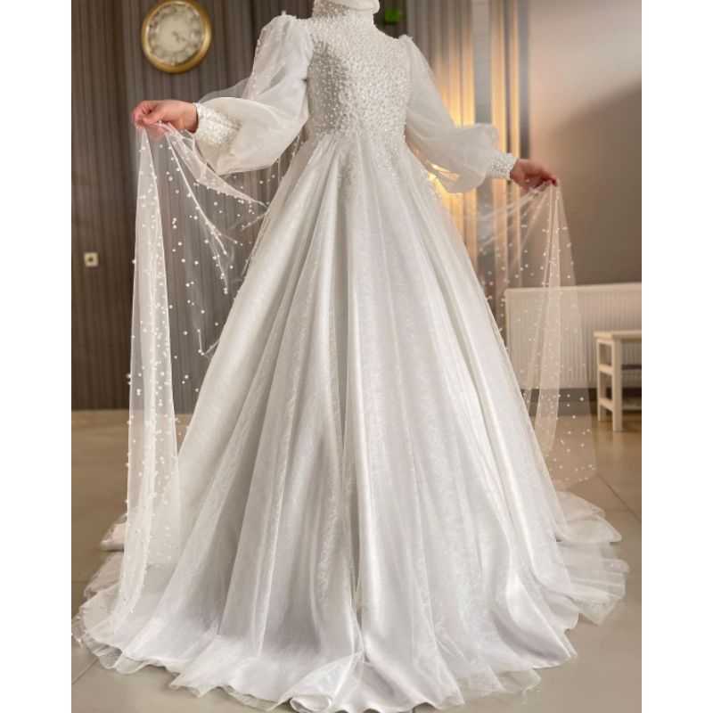 GAUN PENGANTIN TURKI FULL SET GAUN,JILBAB,VEIL,FREE CADAR