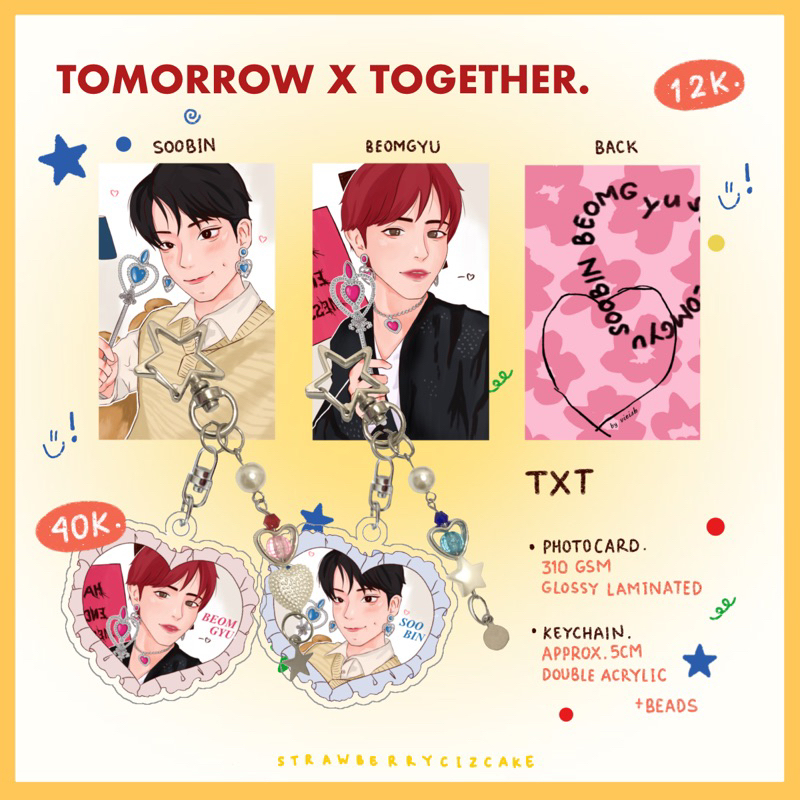 [READY STOCK ] txt keychain photocards fanart - strawberrycizcake