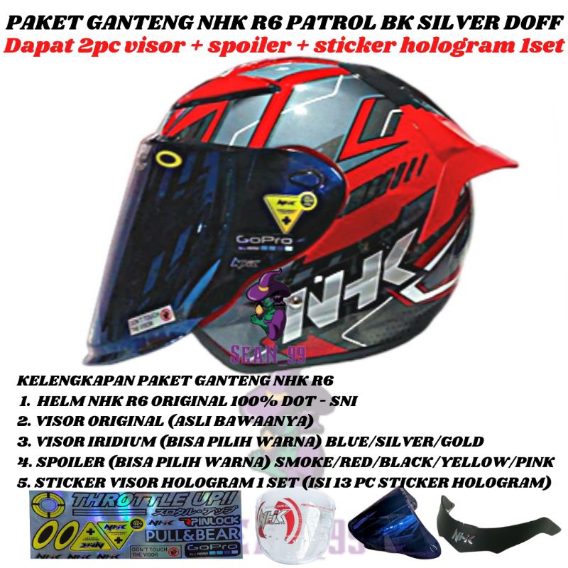 HELM NHK R6 PATROL RED SILVER GLOSSY HALF FACE ORIGINAL SNI ( PAKET GANTENG NHK R6)