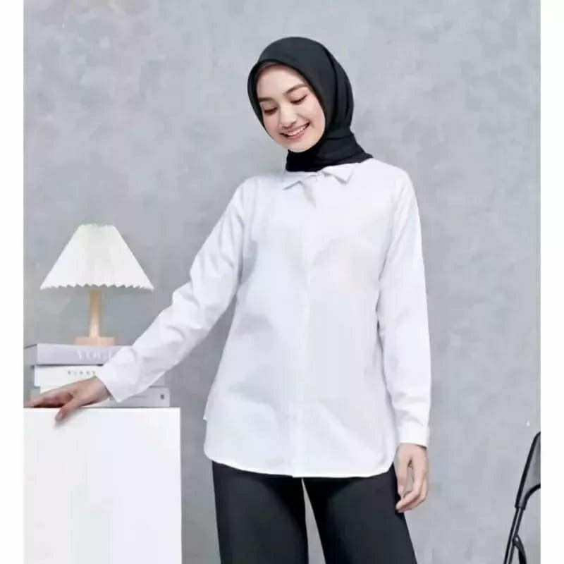 Kemeja Cewek Putih Polos/Kemeja Kerja/Kemeja Seragam Bahan Fito Signature