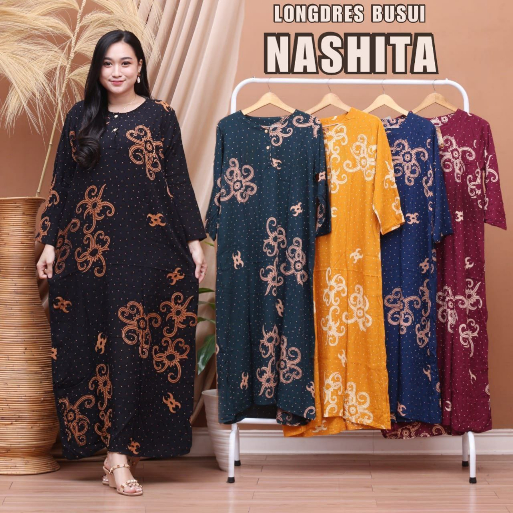 Daster Panjang Batik Longdress Lengan Panjang Daster Busui Baju Hamil Daster Kekinian Baju Tidur Wan