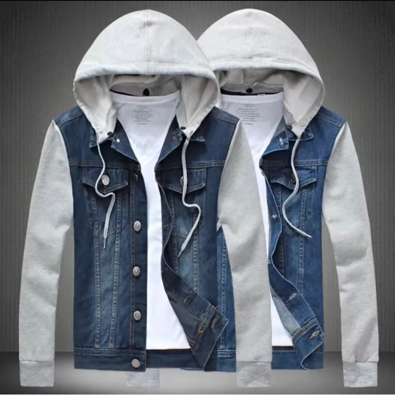 Jaket Pria Denim Jacket Jeans Berkupluk Terbaru Kekinian Korea Style Reglan Premium Distro