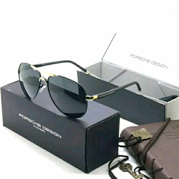 Kacamata Pria Por-che Polarized - Kacamata Pria Sunglasses - Gagang Hitam Gold