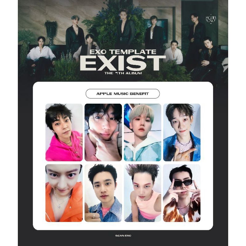 READY EXO EXIST BENEFIT ALBUM PHOTOCARD APPLE MUSIC CHANYEOL SUHO CHEN BAEKHYUN KAI KUTANG XIUMIN DO