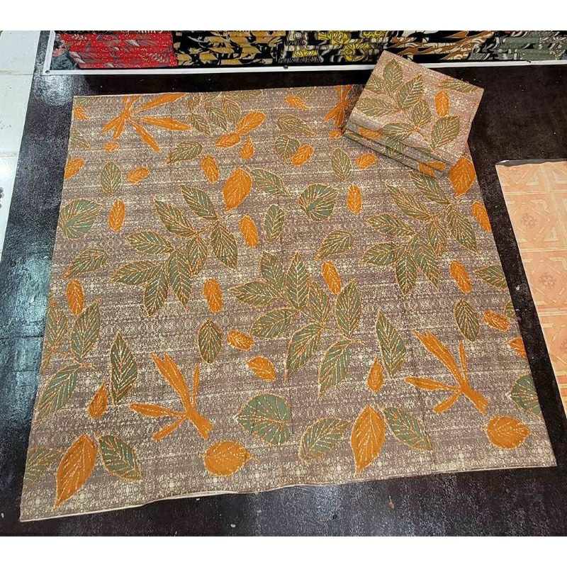 TERMURAH KAIN BATIK SOLO ECOPRINT DAUN COKLAT C225