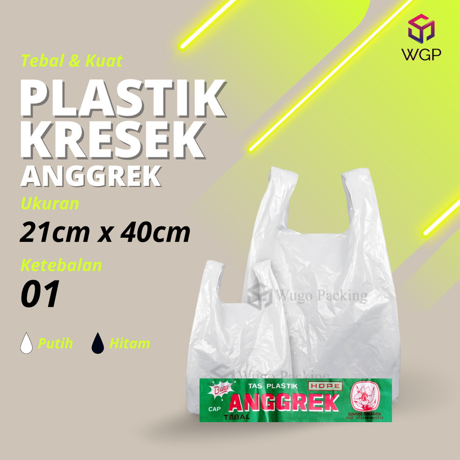 Kresek Anggrek Putih Merah Hitam 21x40x01 Kantong Plastik isi 50