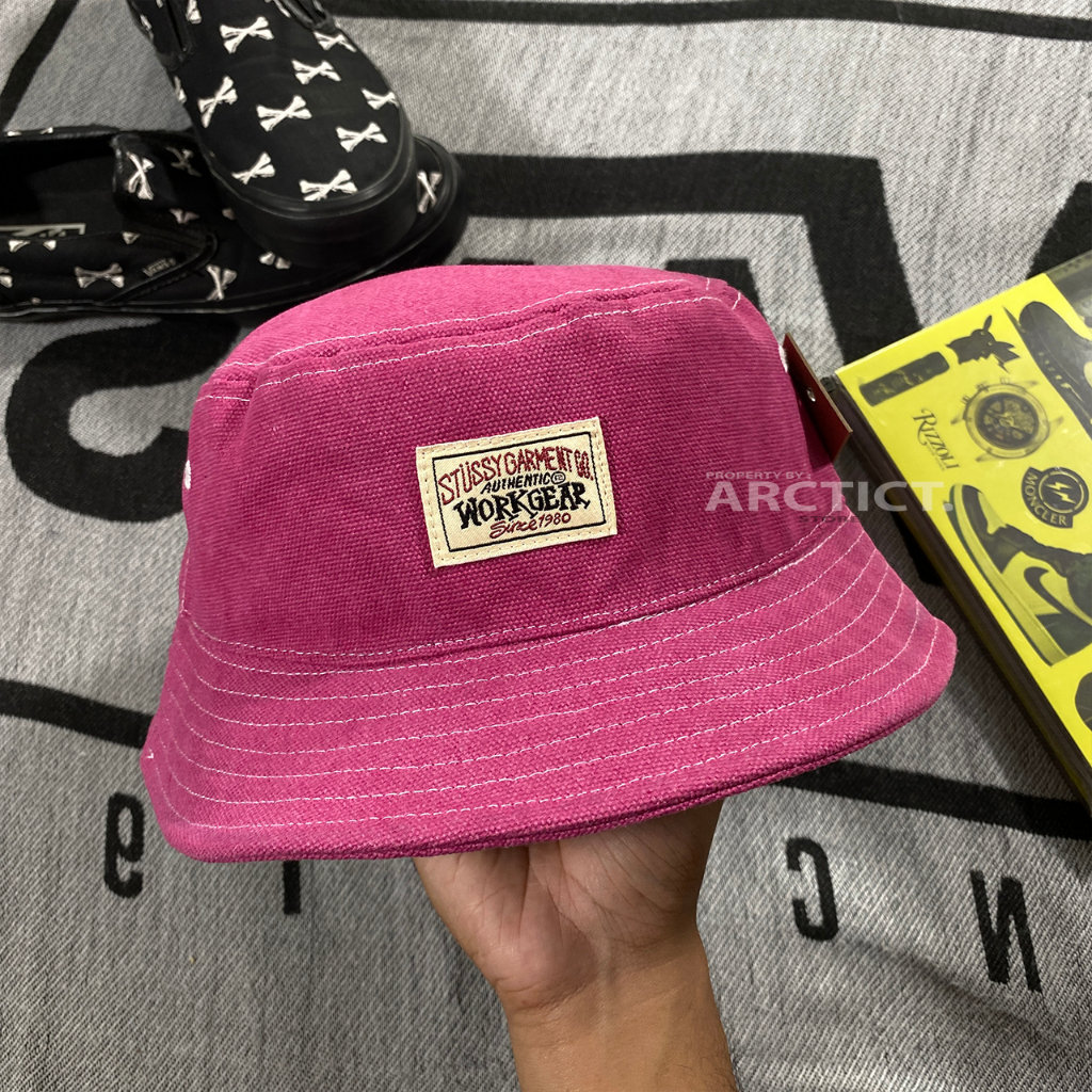 STUSSY CANVAS WORKGEAR BUCKET HAT - BERRY | ORIGINAL