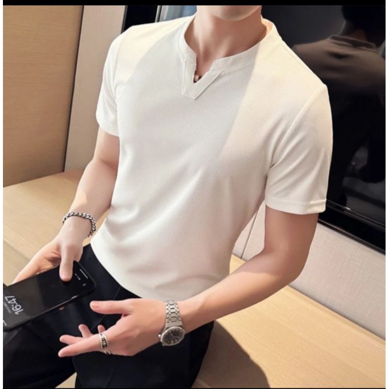 kaos tshirt pria waffle uniql lengan pendek