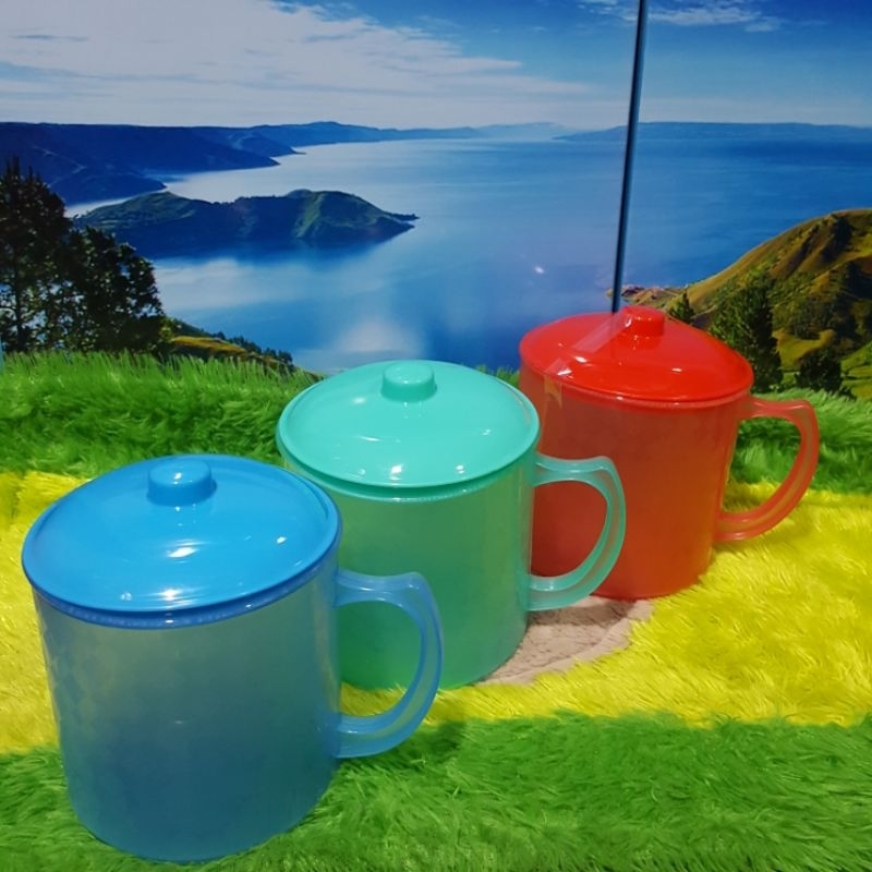 cangkir tutup 12/cangkir warna/cangkir stainless/cangkir plastik tebal/cangkir serbaguna ( isi 2 bh 