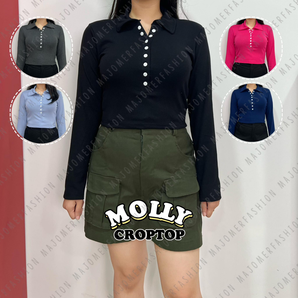 Majomer | Molly Polo Crop Top - Kaos Polo Lengan Panjang Kancing