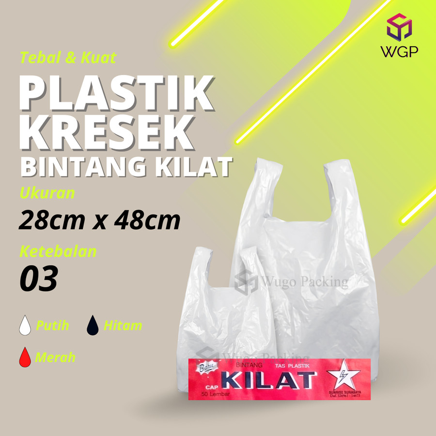 Kresek Bintang Kilat Putih Merah Hitam 28x48x03 Kantong Plastik isi 50