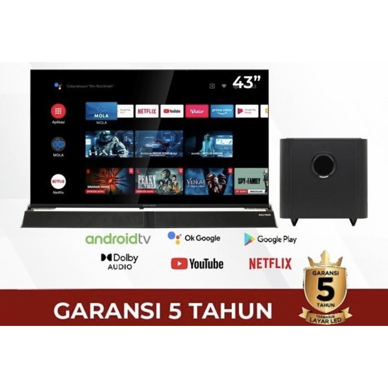 POLYTRON TV 43 INCH PLD 43BAG9500 SMART ANDROID CINEMAX SOUNDBAR 43BAG
