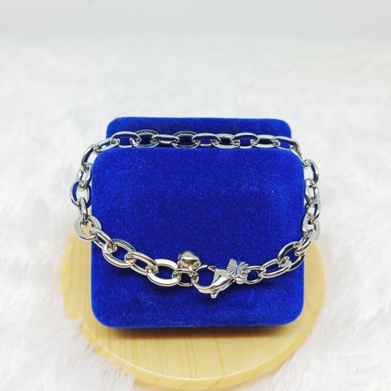 Gelang tangan Rantai Oval starling berlapis emas titanium silver