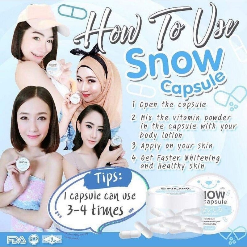 GLUTA SNOW CAPSULE ORIGINAL THAILAND/SERBUK PEMUTIH BADAN/BIBIT PEMUTIH BADAN/KAPSUL PEMUTIH BADAN