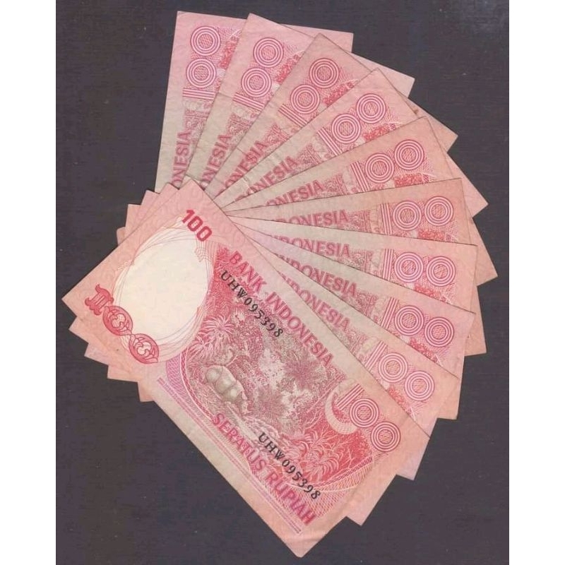 UANG KUNO KERTAS ASLI 100 RUPIAH BADAK GRESS