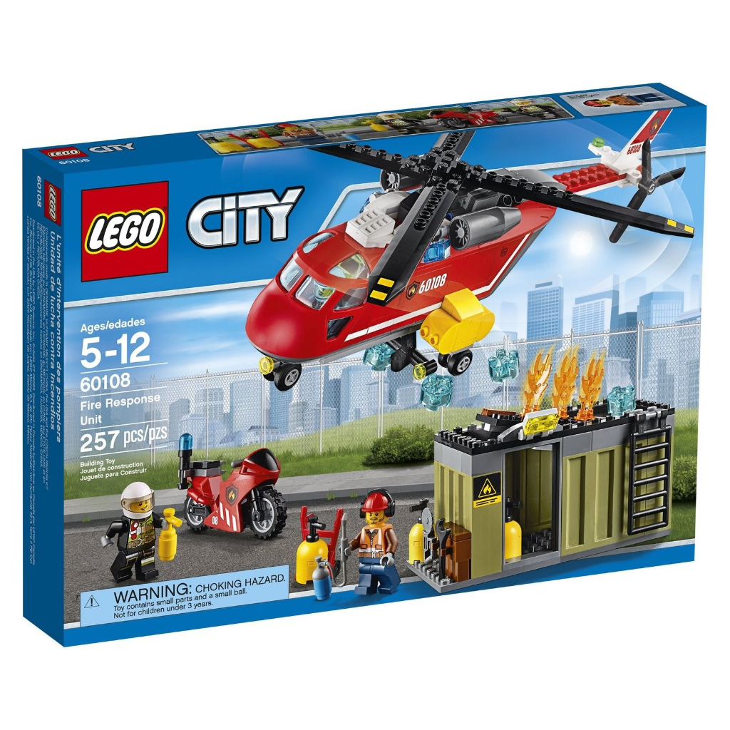 LEGO City - 60108 Fire Response Unit Set Building Kid Toy Play Pilot Police Model Air Plane Heli Cop
