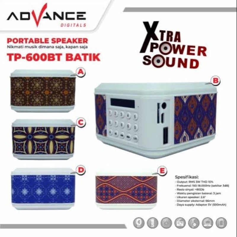 SPEAKER BLUETOOTH ADVANCE TP-600BT/VDR V3900BT DIGITAL MULTIMEDIA/SALON MINI BOOMBOX SPEAKER Al QURA