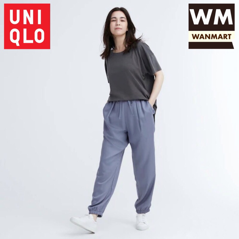 UNIQLO Women Pants Celana Panjang Wanita Drape Jogger Satin Blue