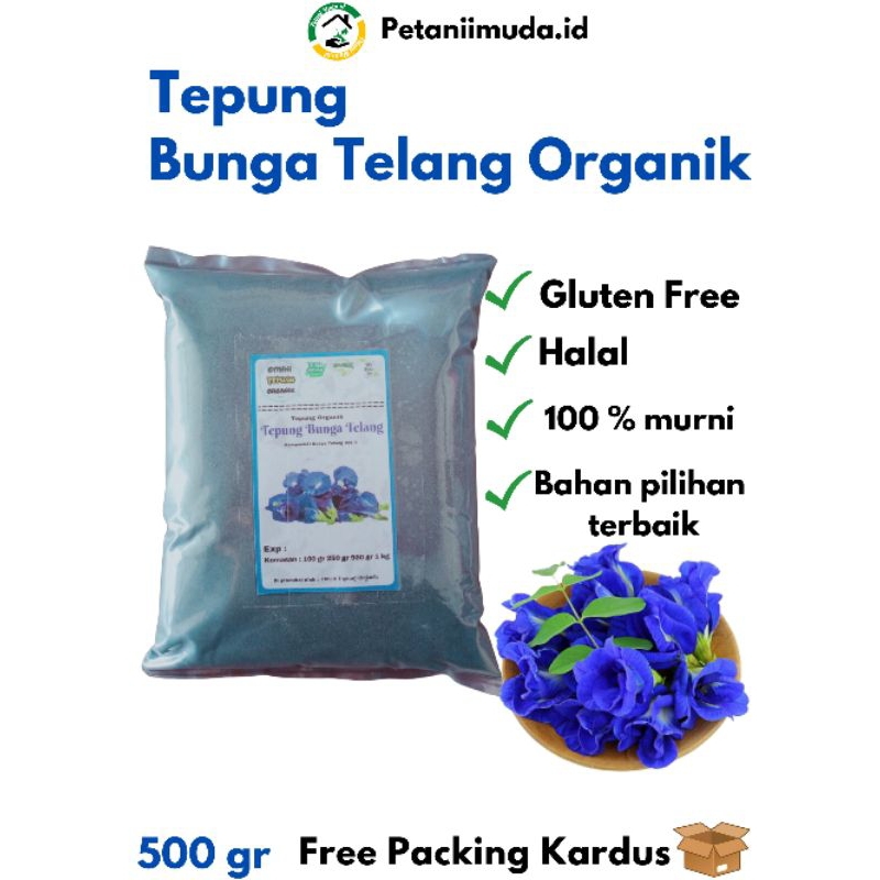 Bubuk Bunga Telang Murni 100 % tanpa campuran bahan apapun/Bubuk Bunga Telang kemasan 500 gram/Tepun