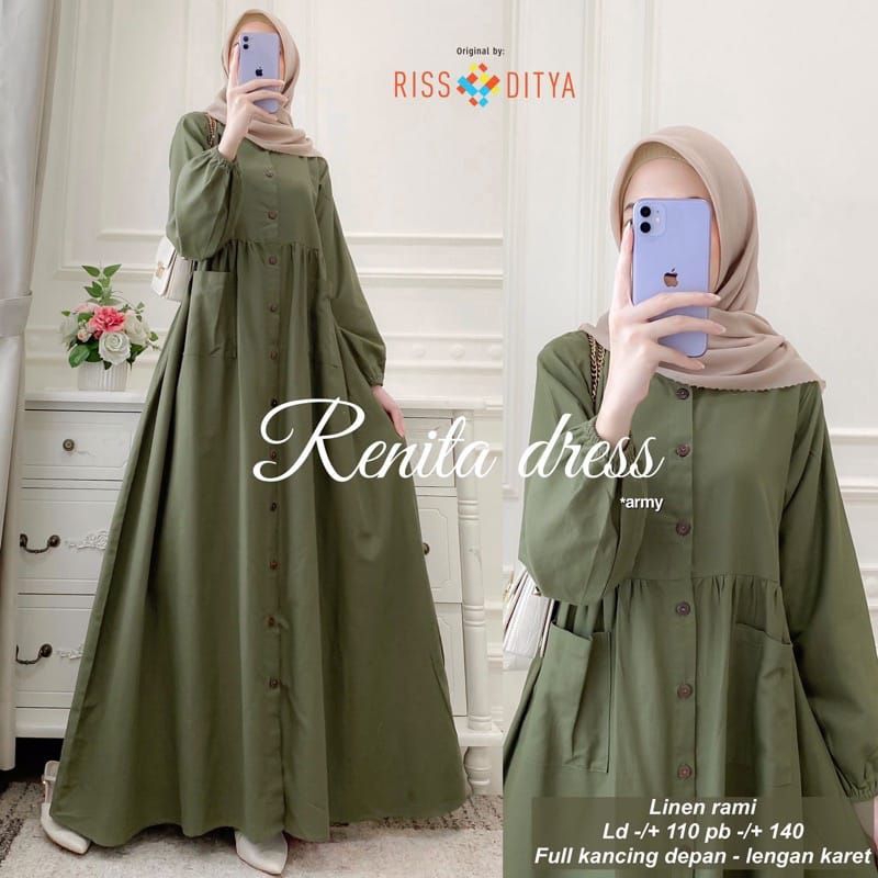 gamis renita dress simple ld 110cm panjang 140cm crinkle