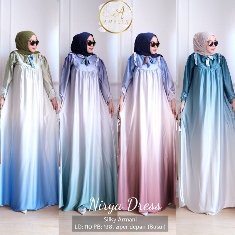NIRYA DRESS SILK ARMANY MOTIF GRADASI ORIGINAL BY AMELIA DRESS  BUSUI ALLSIZE FIT M TO XXL BUSANA MU