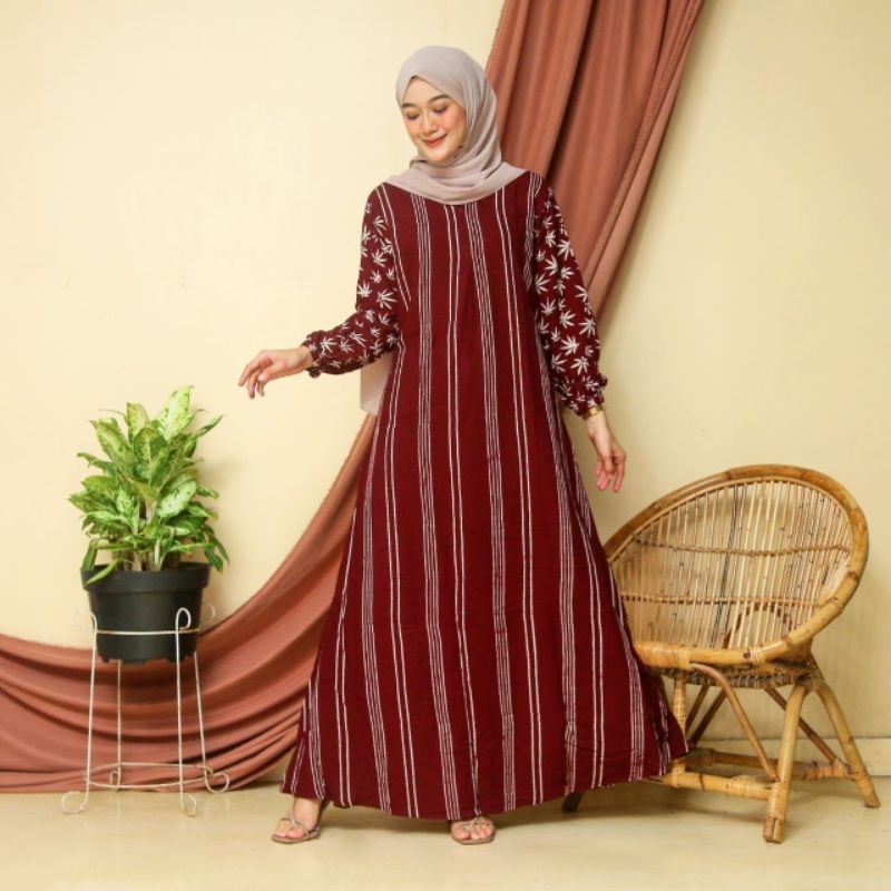 Longdress gamis batik cap baju muslimah busui rayon