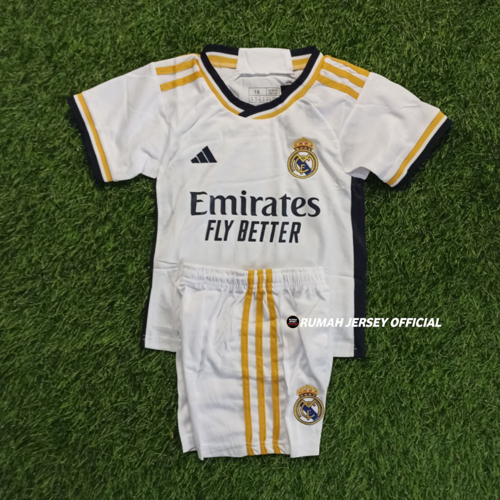 JERSEY REAL MADRID HOME KIDS 2023/24 GRADE ORI BAJU BOLA ANAK RMCF TERBARU 2024