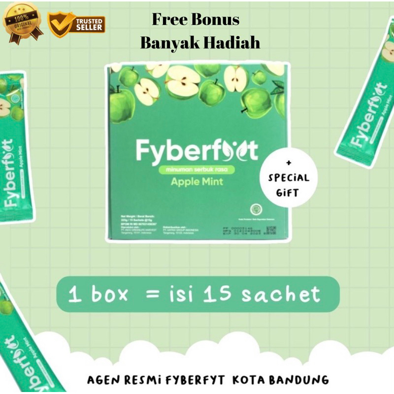 

Fyberfyt/Qrusin - Minuman Suplemen Diet/Pelangsing Tubuh serbuk Rasa Apple Mint Isi 15 Sachet