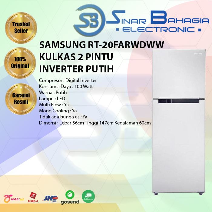 SAMSUNG RT-20FARWDWW KULKAS 2 PINTU INVERTER PUTIH (NEW) (KHUSUS BANDUNG)