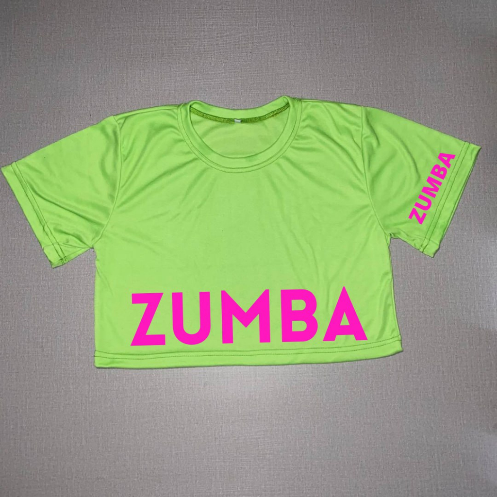 May Clothing - Kaos Crop Top Zumba tulisan Pink Warna Hijau Neon Kaos Distro Croptop Atasan Krop Top