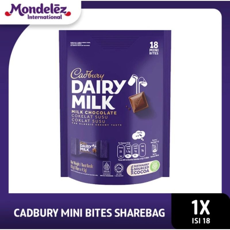 

Cadbury Dairy Milk Coklat Mini Bites Share Bag isi 18