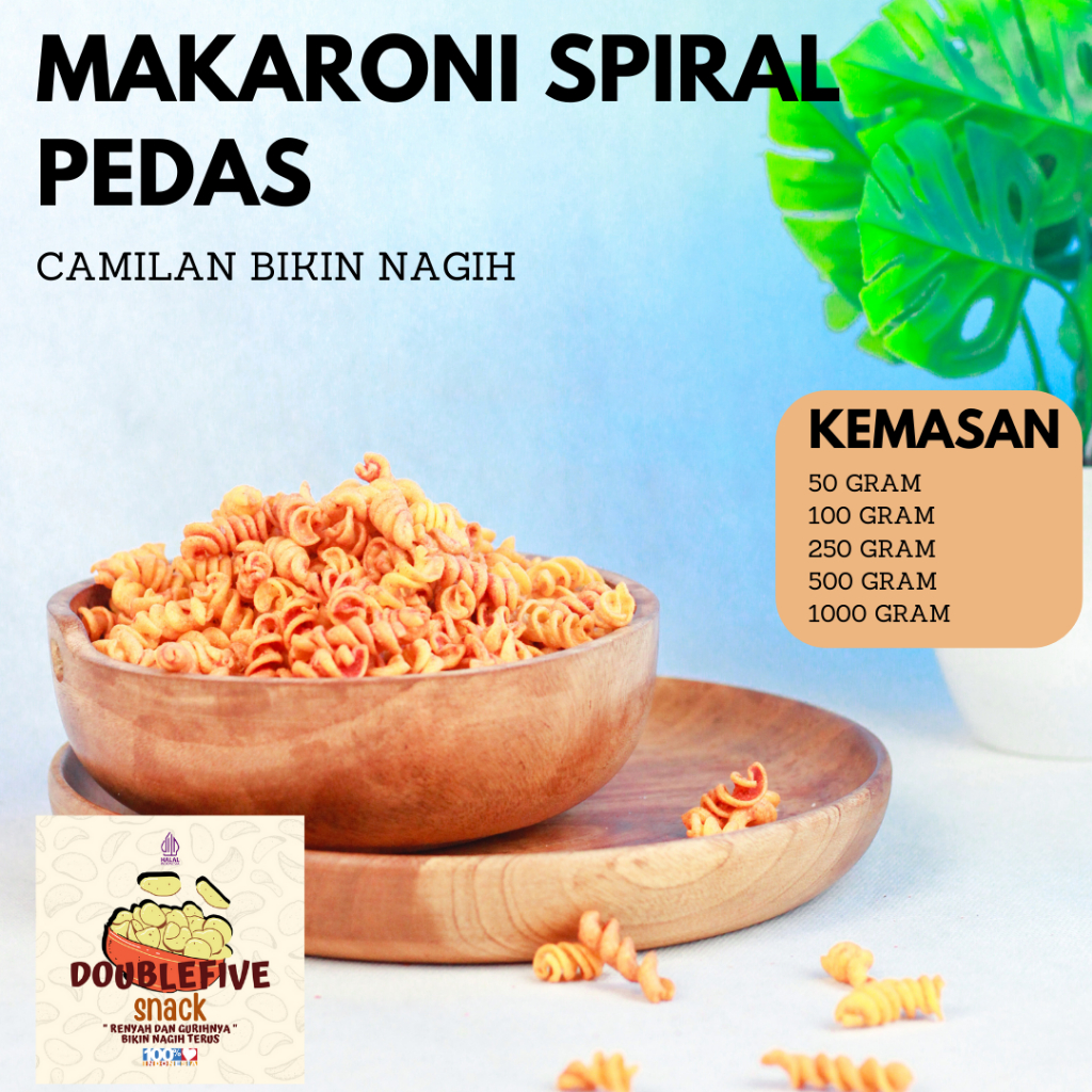 

MAKARONI SPIRAL MACARONI KERITING RASA PEDES Berat bersih 250 gr - Gurih Renyah Cemilan Snack