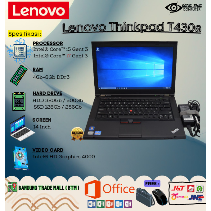 Laptop Murah laptop Lenovo Thinkpad T430s Core i5 Gen 3, Ram 8gb SSD 256gb