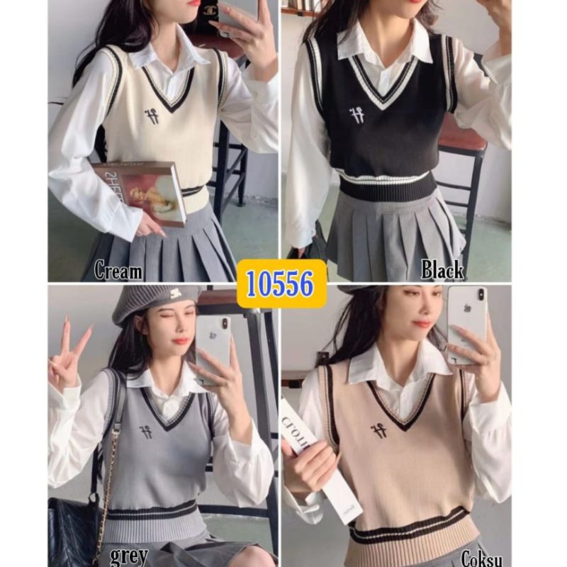 Kemeja Rajut Kombi Tangan Katun Import / Kemeja Wanita Korea / Atasan Lengan Panjang / Kemeja Katun 