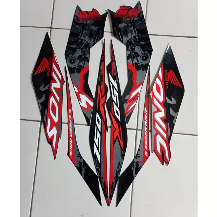 stiker striping honda sonic 150r se 2019 hitam merah lis body original