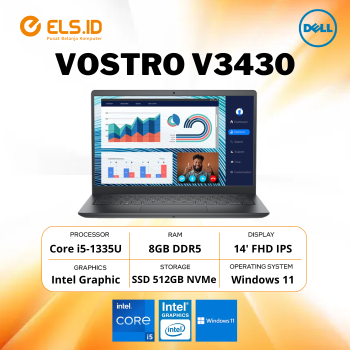Dell Vostro V3430 i5 1335U 8GB SSD 512GB 14' FHD W11+OHS