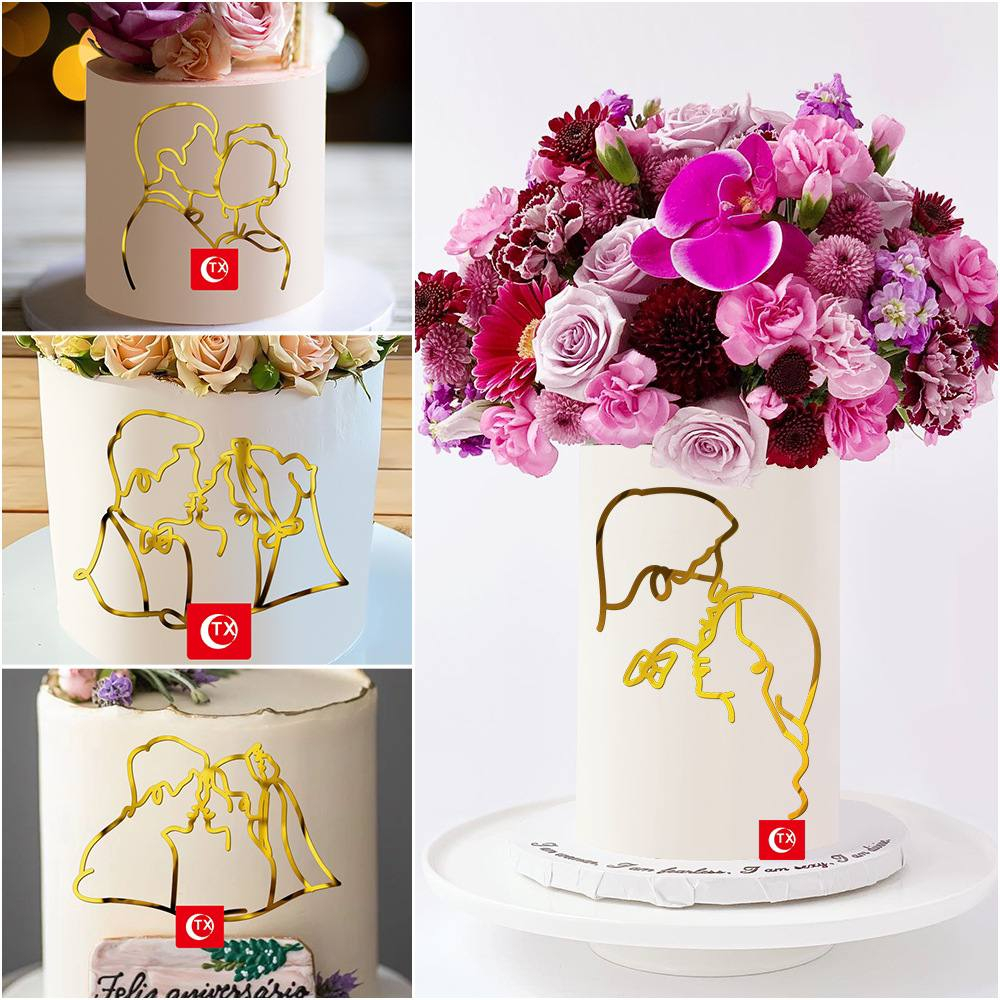CAKE TOPPER AOUTLINE AKRILIK DEKORASI CAKE WEDDING, ANNIVERSARY, BABY SHOWER/ LINE ART CAKE TOPPER