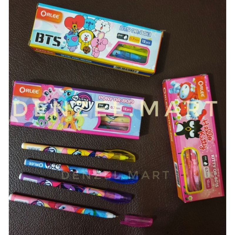 

Pulpen Pen ORLEE Ulir 0,5 mm Motif Pony BT21 kitty souvenir ultah