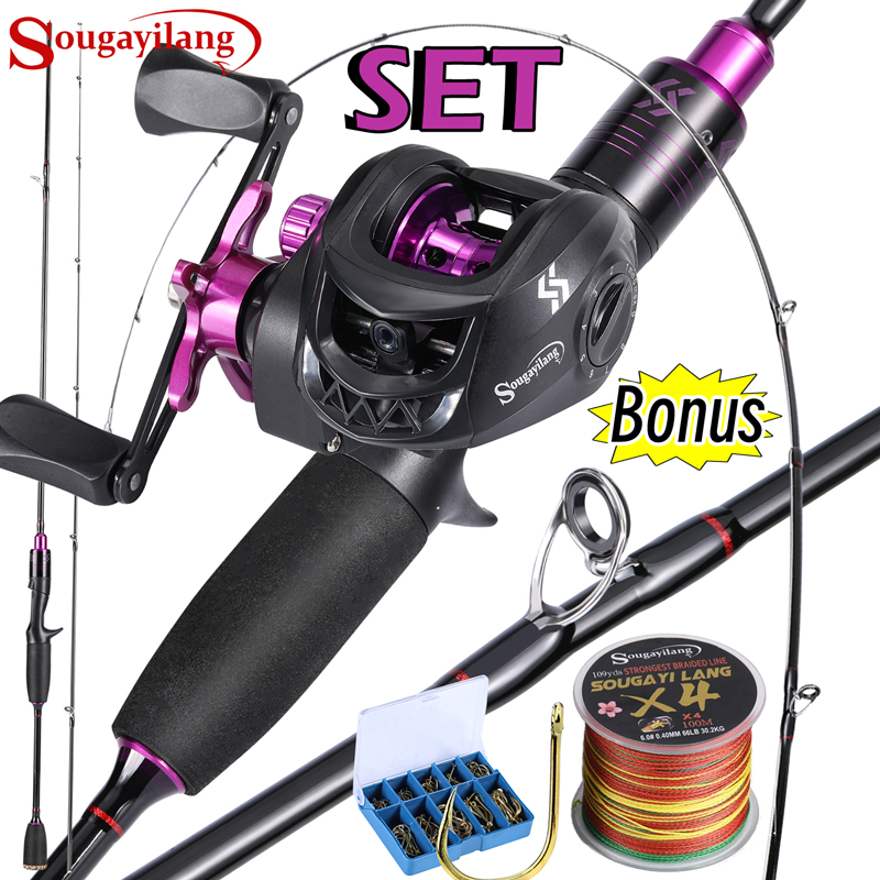 Sougayilang Joran Pancing Set 180cm 210cm 7.2:1 Reel Pancing Carbon Joran BC Joran Set Lengkap