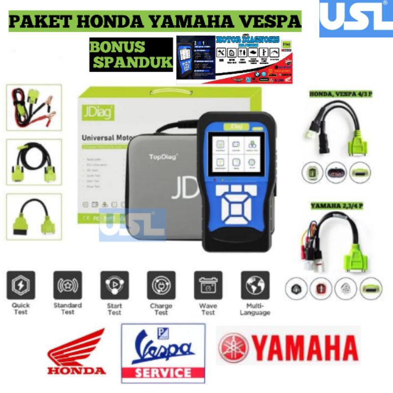 JDiag m100 Scanner injeksi Motor HONDA YAMAHA & OBD2 diagnosis tool jdiag m100
