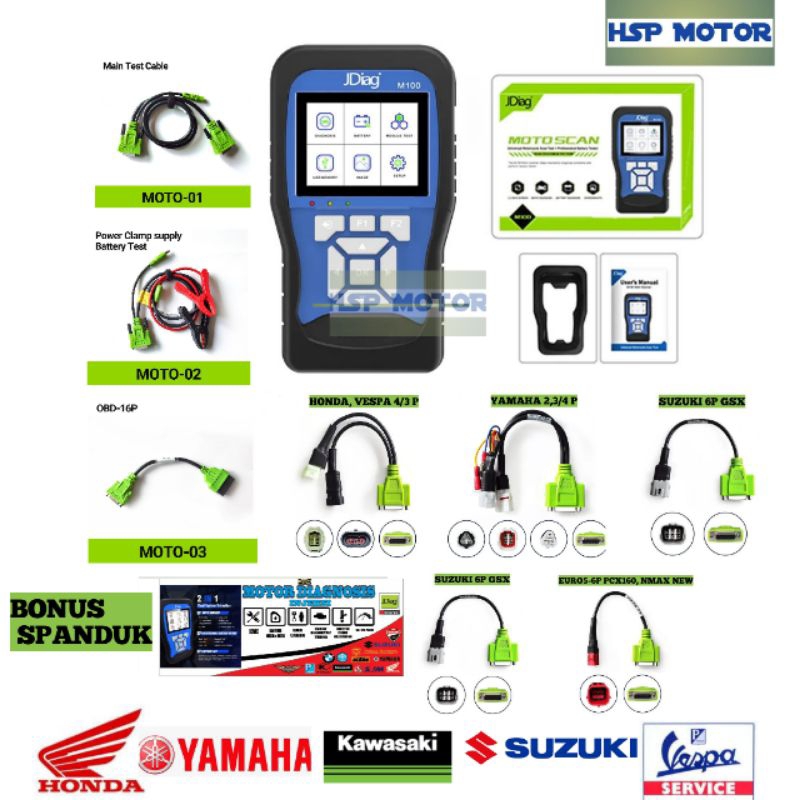 Scaner Motor injeksi Universal Honda / Yamaha / Suzuki / Kawasaki JDiag m100 diagnosis tool